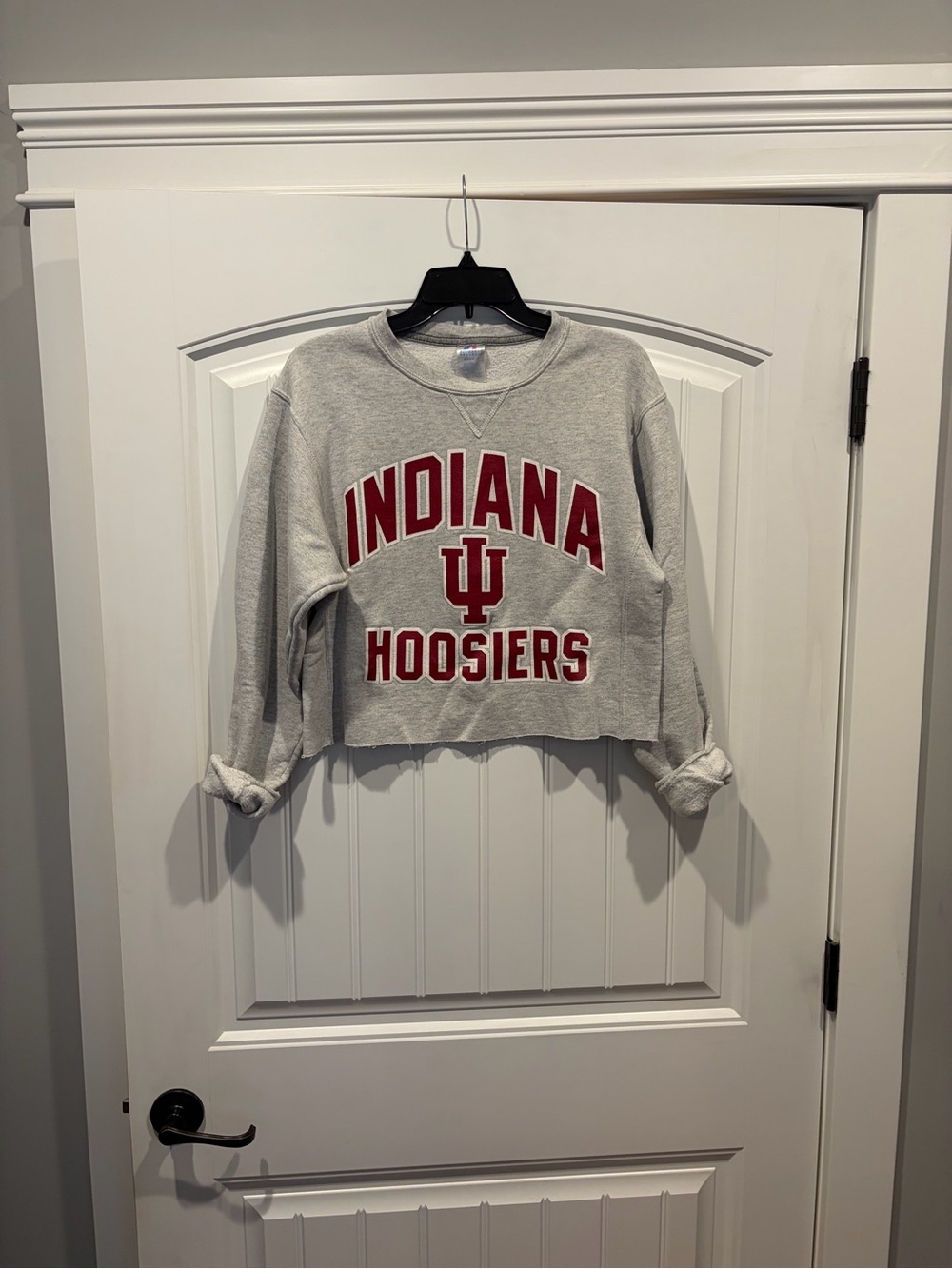 Vintage Russell Athletic Gray Cropped Indiana Hoosiers Sweatshirt with Red Logo